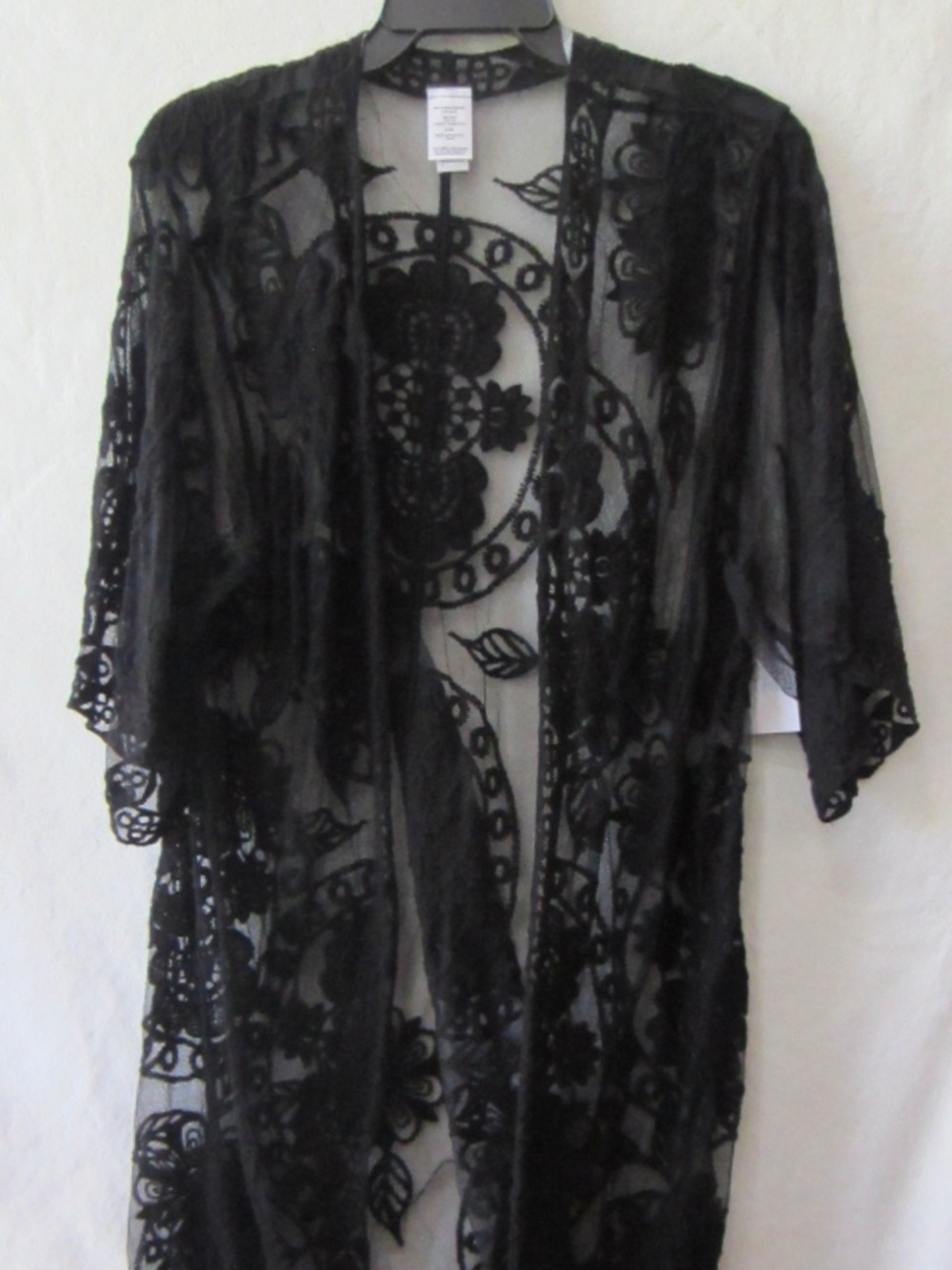 Time & Tru Women's Lace Layering Coverup/Kimono Black L-XL NWT Cotton/Nylon